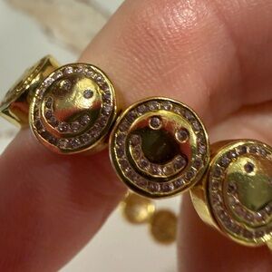 Gold Smiley Face Bracelet - baby pink stones